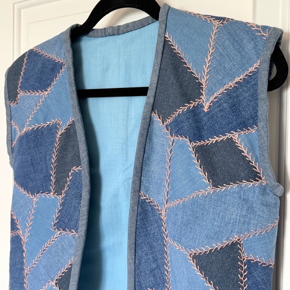 Unique one of a kind Handmade Patchwork Denim Vest, lined, size small - Picture 5 of 7